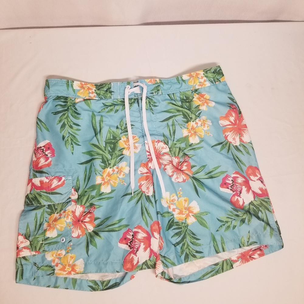 Vintage Merona Mens Board Shorts Floral Blue Size 2XL  Swim Suit Bathing Suit